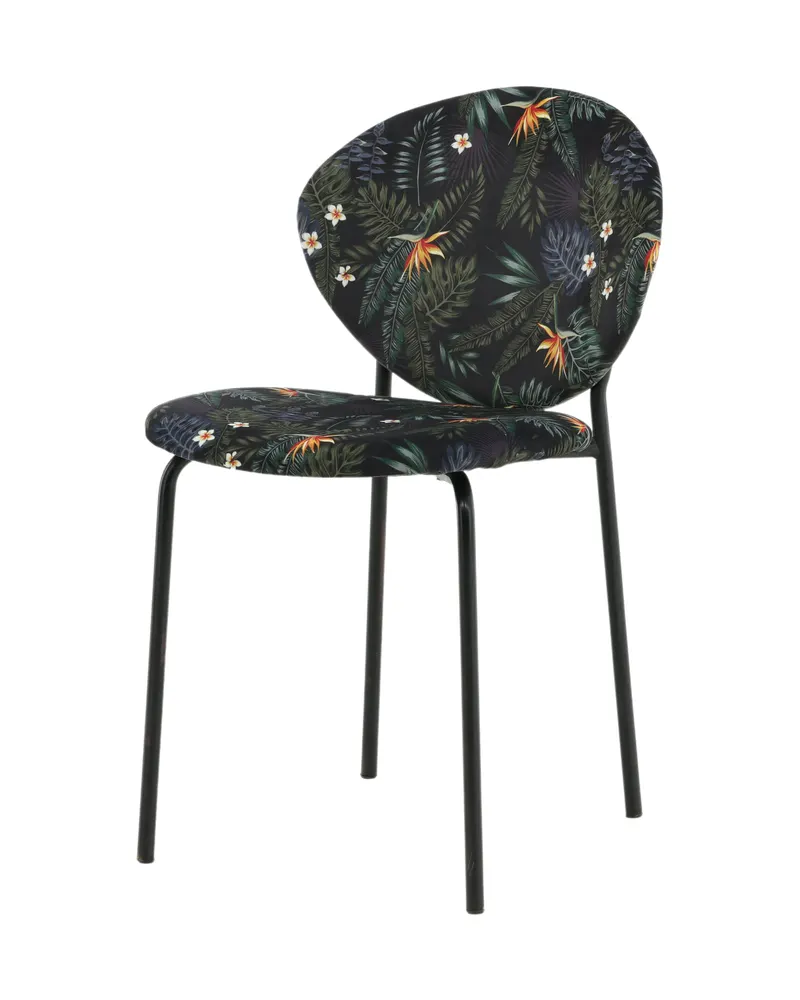 Vault Esszimmerstuhl mit Stahlbeinen in Schwarz mit Blumenmuster, Gestell Schwarz, Polyester, Ansicht 2