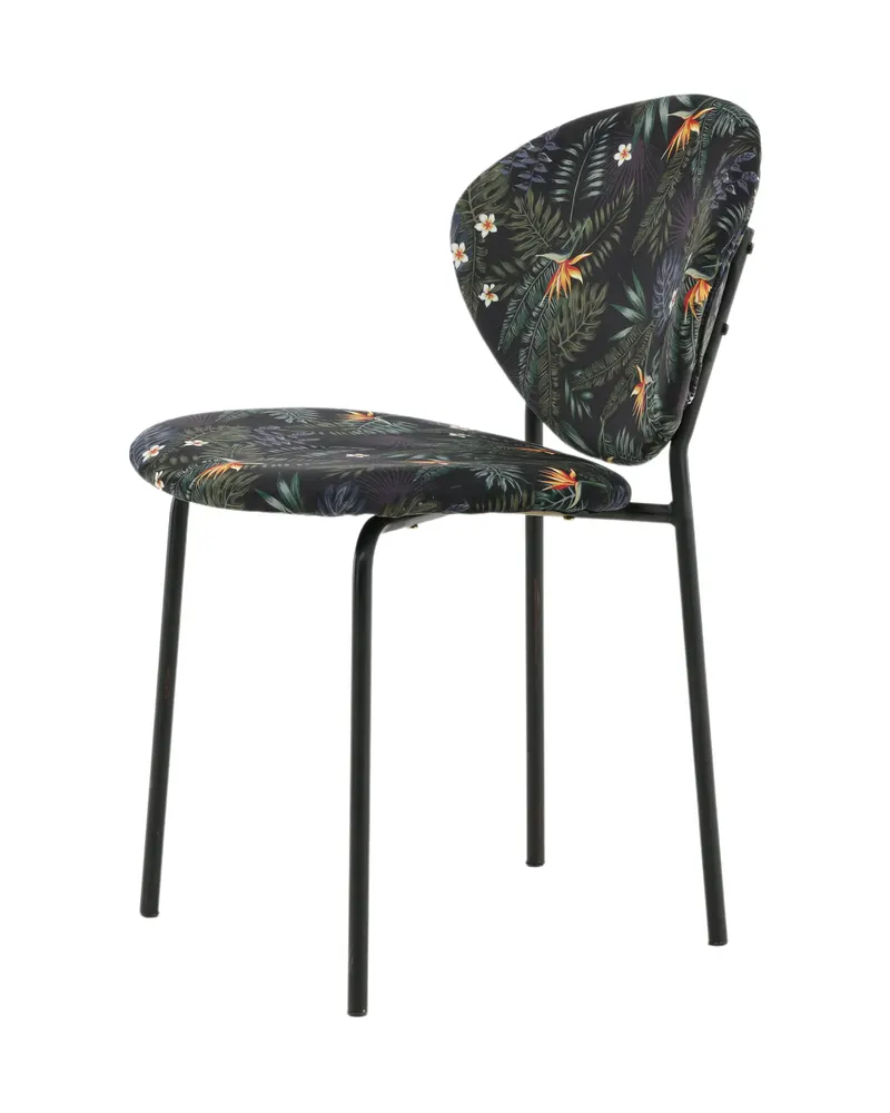 Vault Esszimmerstuhl mit Stahlbeinen in Schwarz mit Blumenmuster, Gestell Schwarz, Polyester, Ansicht 4