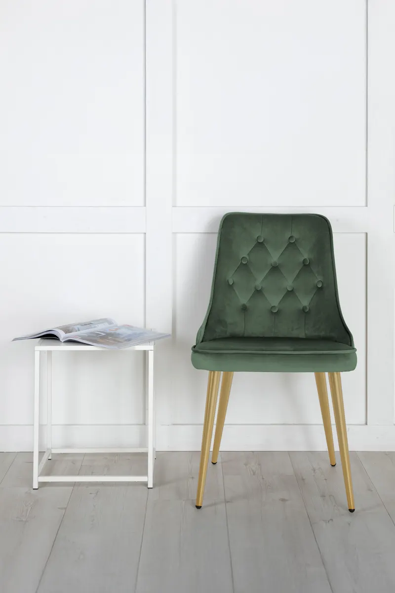 Velvet Deluxe Esszimmerstühle im 2er-Set in Grün, Gestell Gold, Polyester-Samt, im Wohnraum