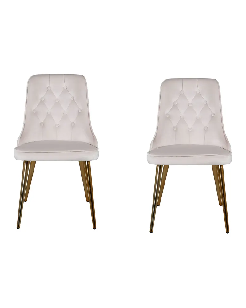 Velvet Deluxe Esszimmerstühle im 2er-Set in Beige, Gestell Messing gebürstet, Polyester-Samt