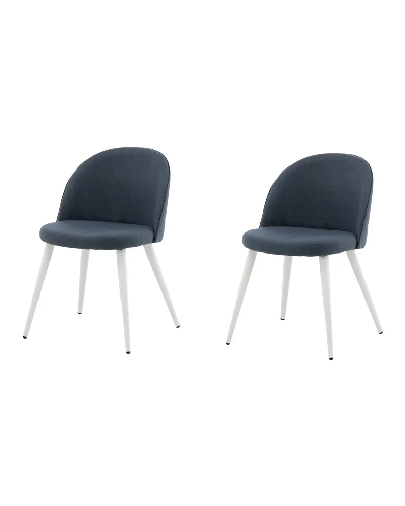 Velvet gepolsterte Esszimmerstühle im 2er-Set in Blau, Gestell Weiß, Polyester, Ansicht 3
