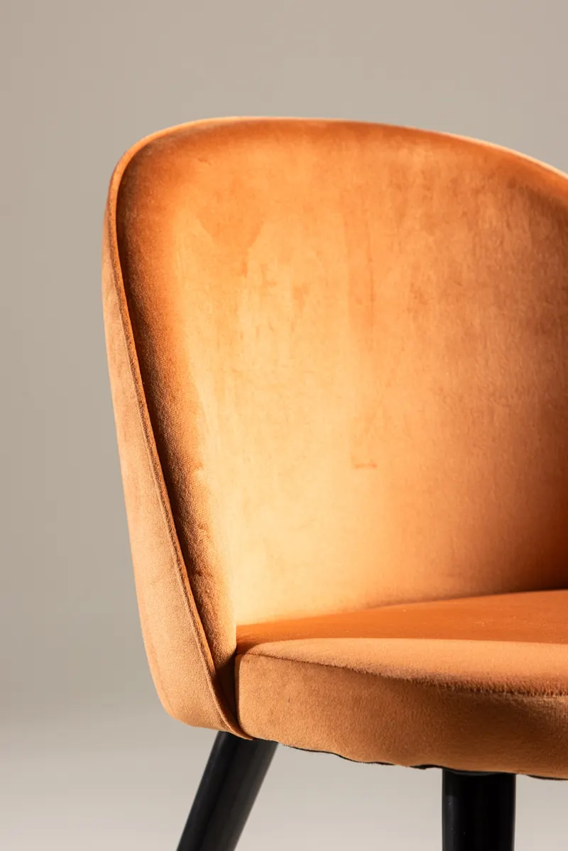 Velvet gepolsterte Esszimmerstühle im 2er-Set in Rostorange, Gestell Schwarz, Polyester-Samt, im Wohnraum, Ansicht 3