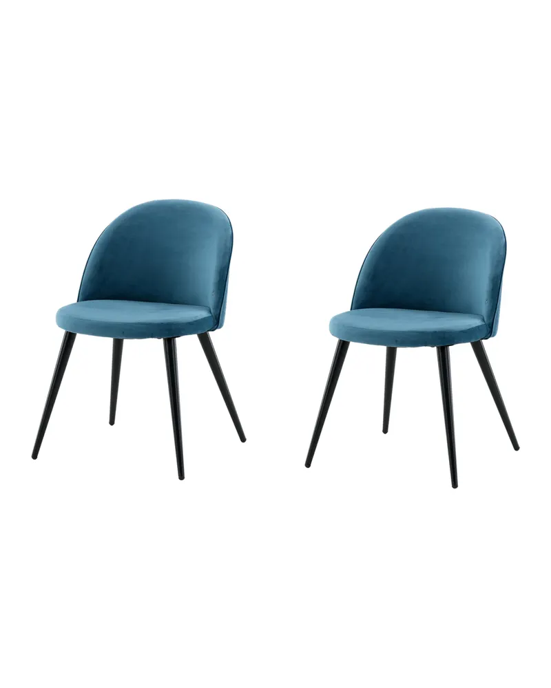Velvet gepolsterte Esszimmerstühle im 2er-Set in Blau, Gestell Schwarz, Polyester-Samt, Ansicht 3