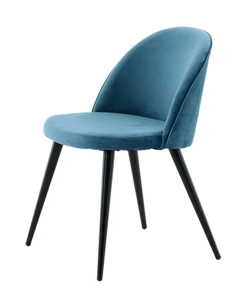 Velvet gepolsterte Esszimmerstühle im 2er-Set in Blau, Gestell Schwarz, Polyester-Samt, Ansicht 4