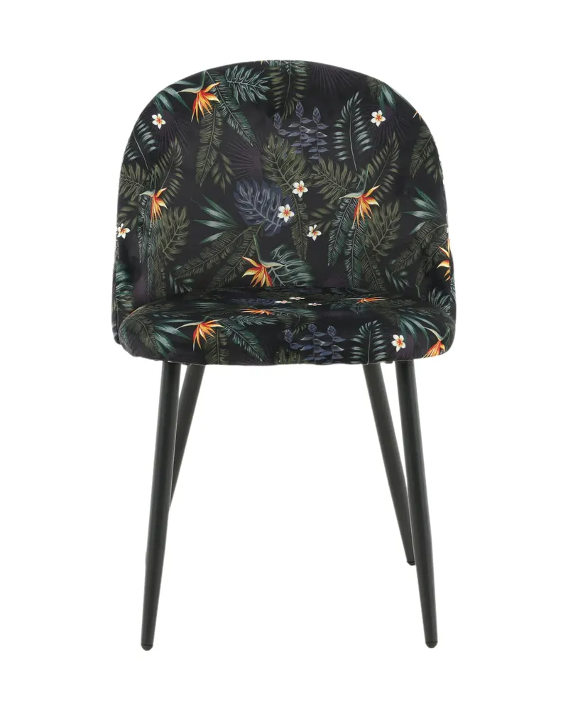 Velvet gepolsterte Esszimmerstühle im 2er-Set in Schwarz mit Blumenmuster, Gestell Schwarz, Polyester-Samt, Ansicht 1