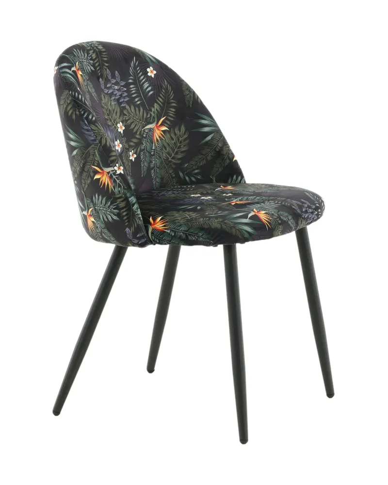 Velvet gepolsterte Esszimmerstühle im 2er-Set in Schwarz mit Blumenmuster, Gestell Schwarz, Polyester-Samt, Ansicht 12