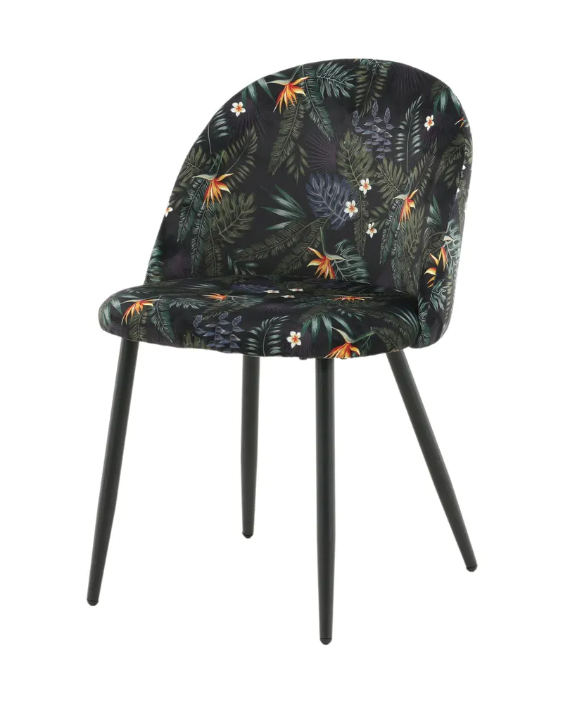Velvet gepolsterte Esszimmerstühle im 2er-Set in Schwarz mit Blumenmuster, Gestell Schwarz, Polyester-Samt, Ansicht 2