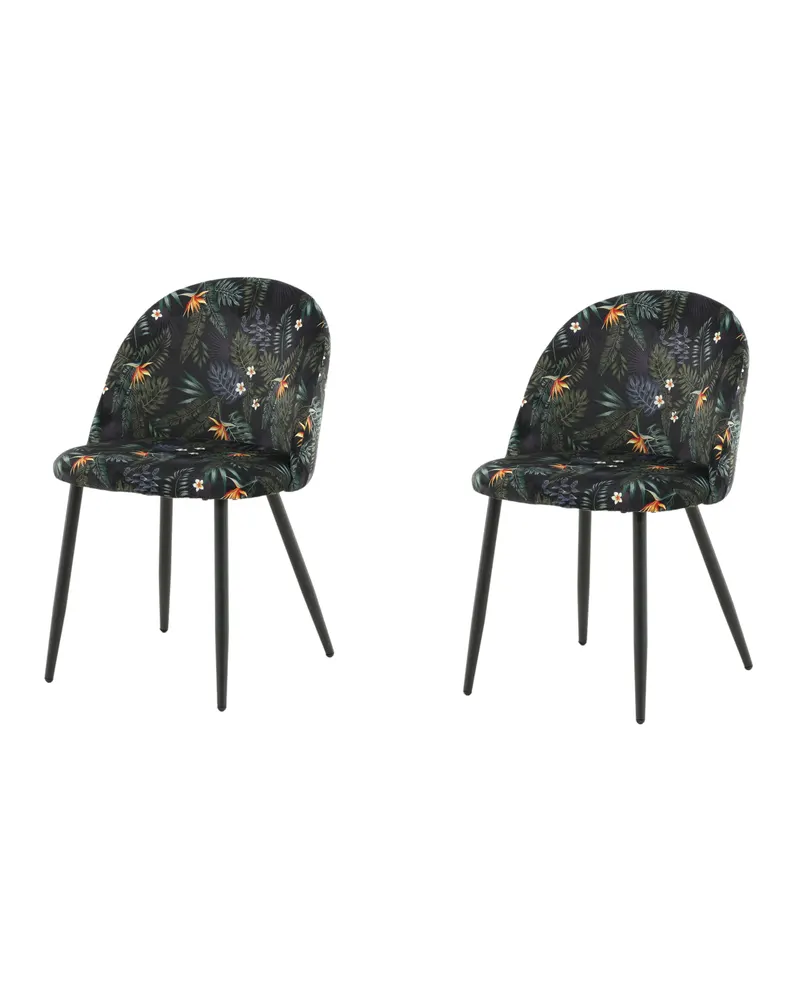 Velvet gepolsterte Esszimmerstühle im 2er-Set in Schwarz mit Blumenmuster, Gestell Schwarz, Polyester-Samt, Ansicht 3
