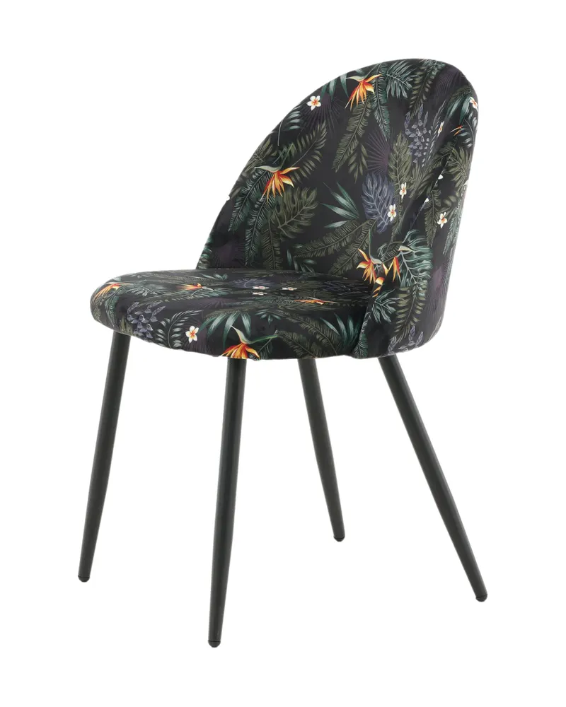 Velvet gepolsterte Esszimmerstühle im 2er-Set in Schwarz mit Blumenmuster, Gestell Schwarz, Polyester-Samt, Ansicht 4