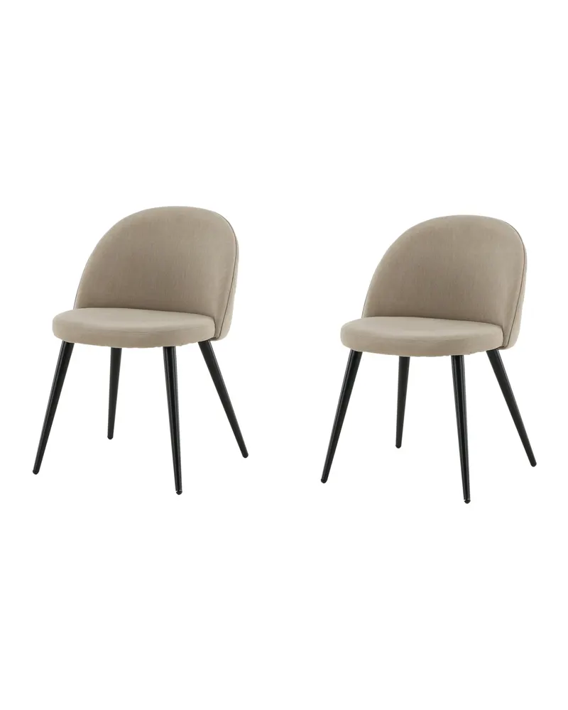 Velvet gepolsterte Esszimmerstühle im 2er-Set in Beige, Gestell Schwarz, Polyester in Leinenoptik, Ansicht 3