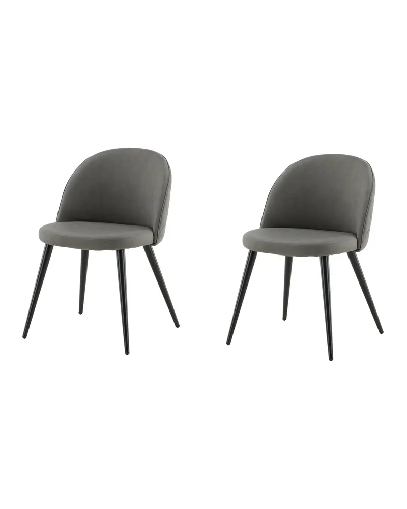 Velvet gepolsterte Esszimmerstühle im 2er-Set in Grau, Gestell Schwarz, Polyester in Leinenoptik, Ansicht 3