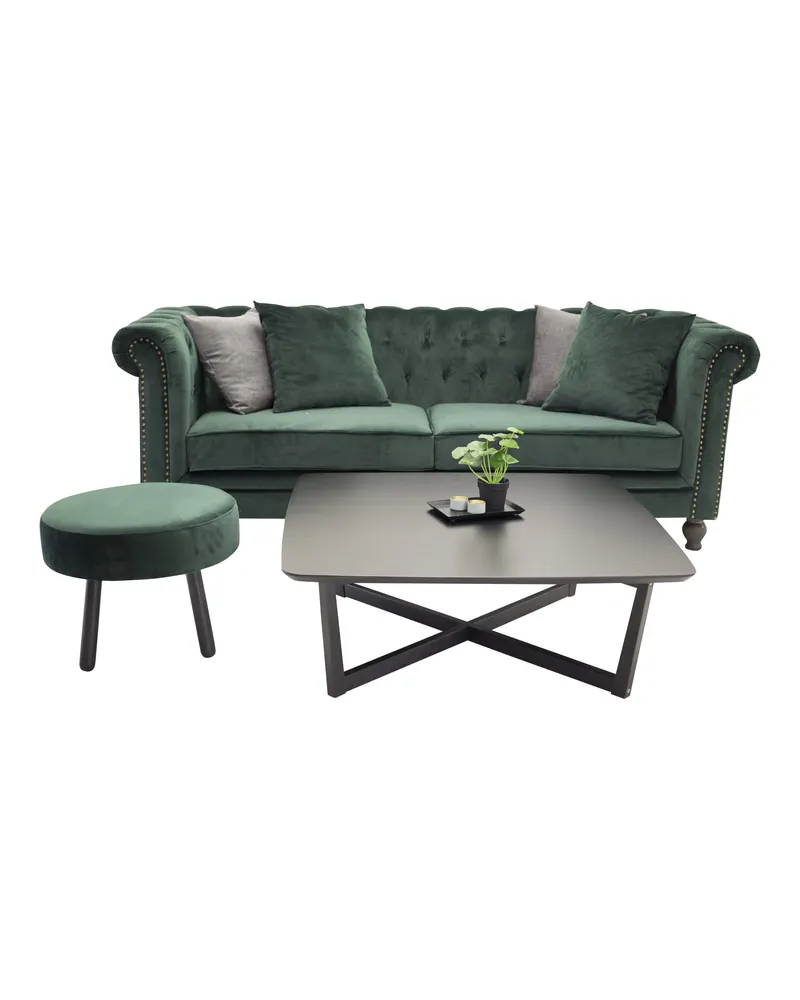 Velvet Chesterfield-Sofa aus Samt mit Knopfheftung in Grün, Gestell Natur, Ansicht 1