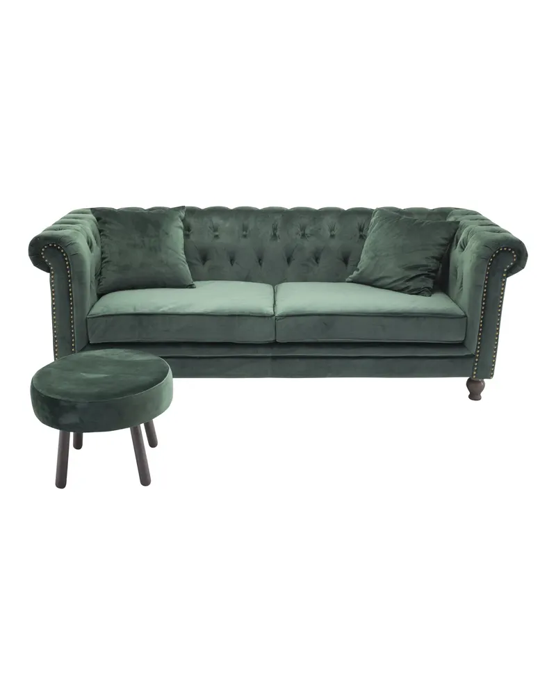 Velvet Chesterfield-Sofa aus Samt mit Knopfheftung in Grün, Gestell Natur, Ansicht 2