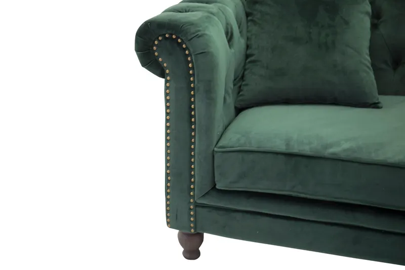 Velvet Chesterfield-Sofa aus Samt mit Knopfheftung in Grün, Gestell Natur, Ansicht 3