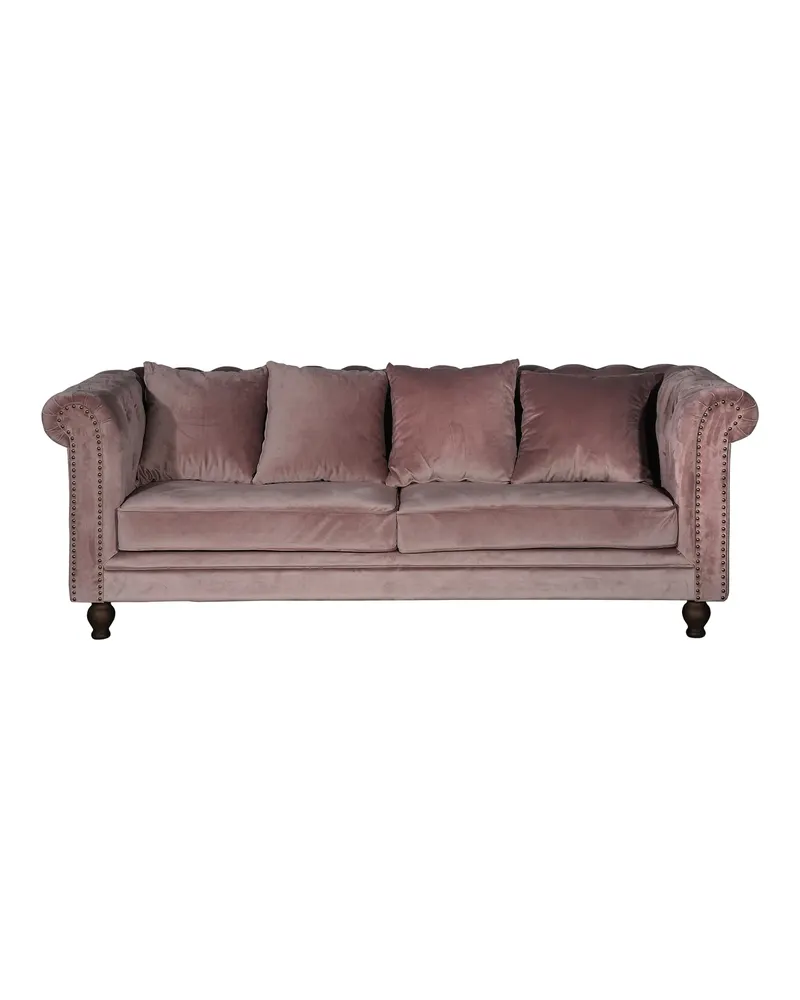 Velvet Chesterfield-Sofa aus Samt mit Knopfheftung in Altrosa, Gestell Natur, Ansicht 1