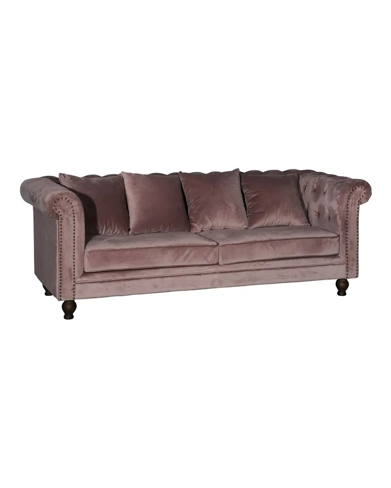 Velvet Chesterfield-Sofa aus Samt mit Knopfheftung in Altrosa, Gestell Natur, Ansicht 2