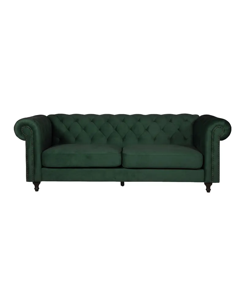 Velvet Chesterfield-Sofa aus Samt mit Knopfheftung in Grün, Gestell Schwarz, Ansicht 1