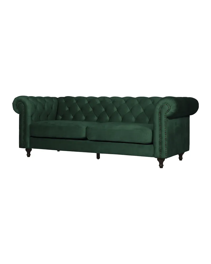 Velvet Chesterfield-Sofa aus Samt mit Knopfheftung in Grün, Gestell Schwarz, Ansicht 2