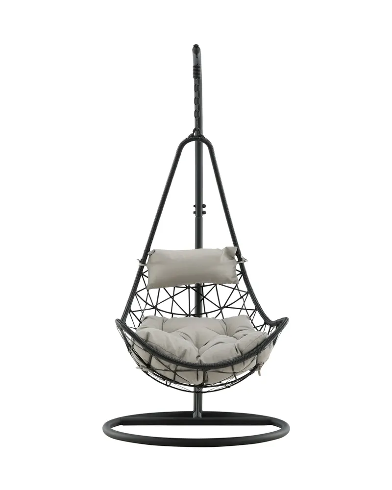 Vide Hängesessel mit Gestell, Polyrattan und grauen Kissen, Schwarz