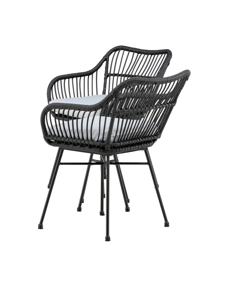 Viga Balkon-Lounge-Set mit zwei Geflechtsesseln und rundem Glastisch, Ansicht 5