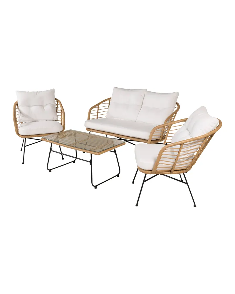 Viga Gartenlounge in Natur mit Sofa, zwei Sesseln und Couchtisch, Ansicht 2