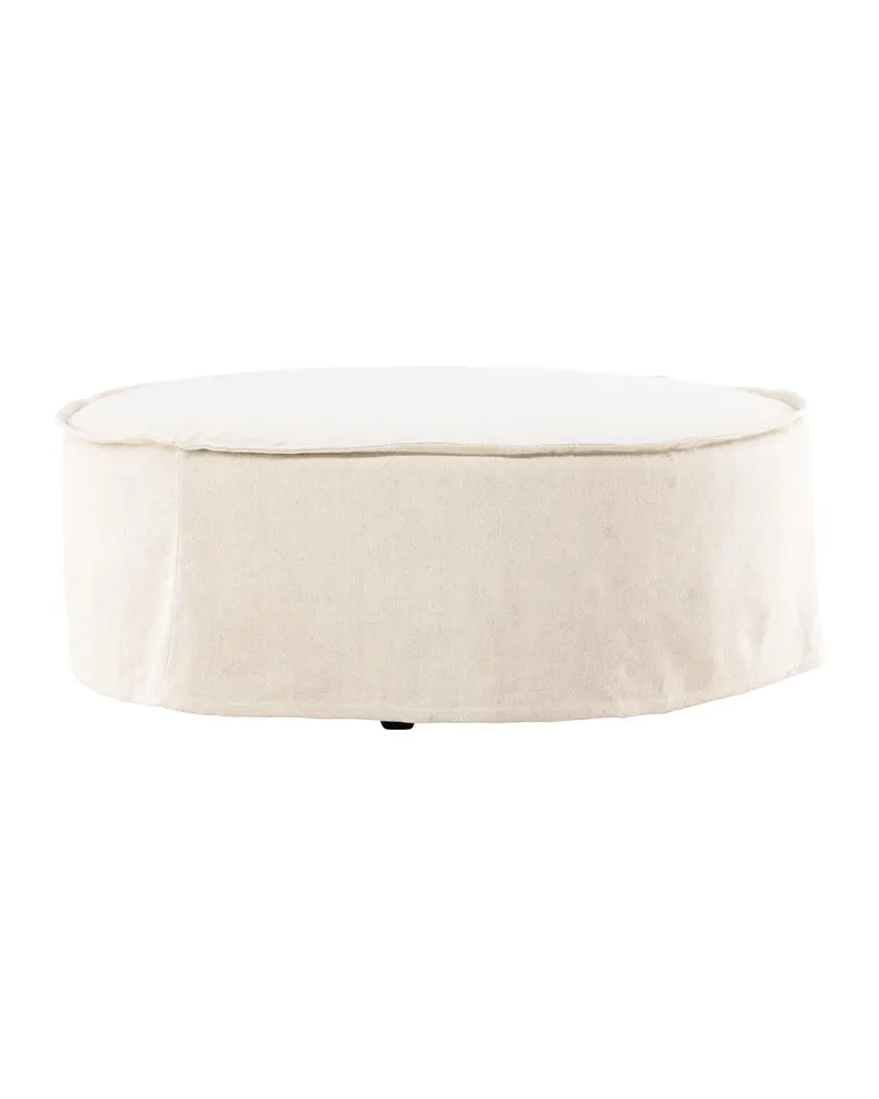 Vindö runder Hocker in Beige, Gestell Schwarz, Baumwolle, Polyester in Leinenoptik, Ansicht 6