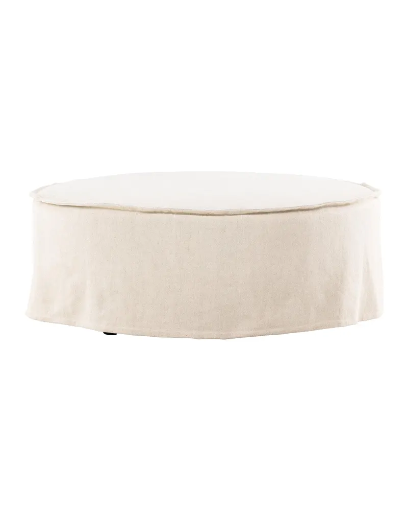Vindö runder Hocker in Beige, Gestell Schwarz, Baumwolle, Polyester in Leinenoptik, Ansicht 7
