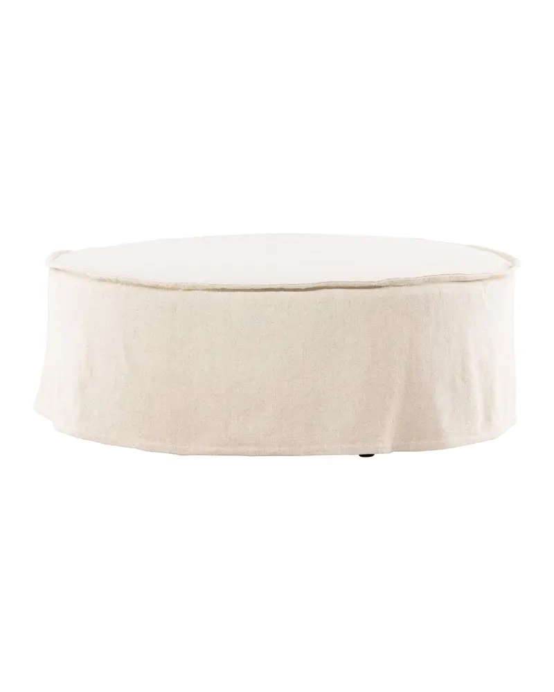 Vindö runder Hocker in Beige, Gestell Schwarz, Baumwolle, Polyester in Leinenoptik, Ansicht 8