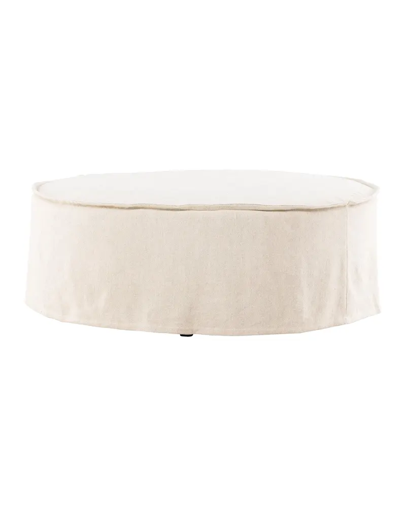 Vindö runder Hocker in Beige, Gestell Schwarz, Baumwolle, Polyester in Leinenoptik, Ansicht 9