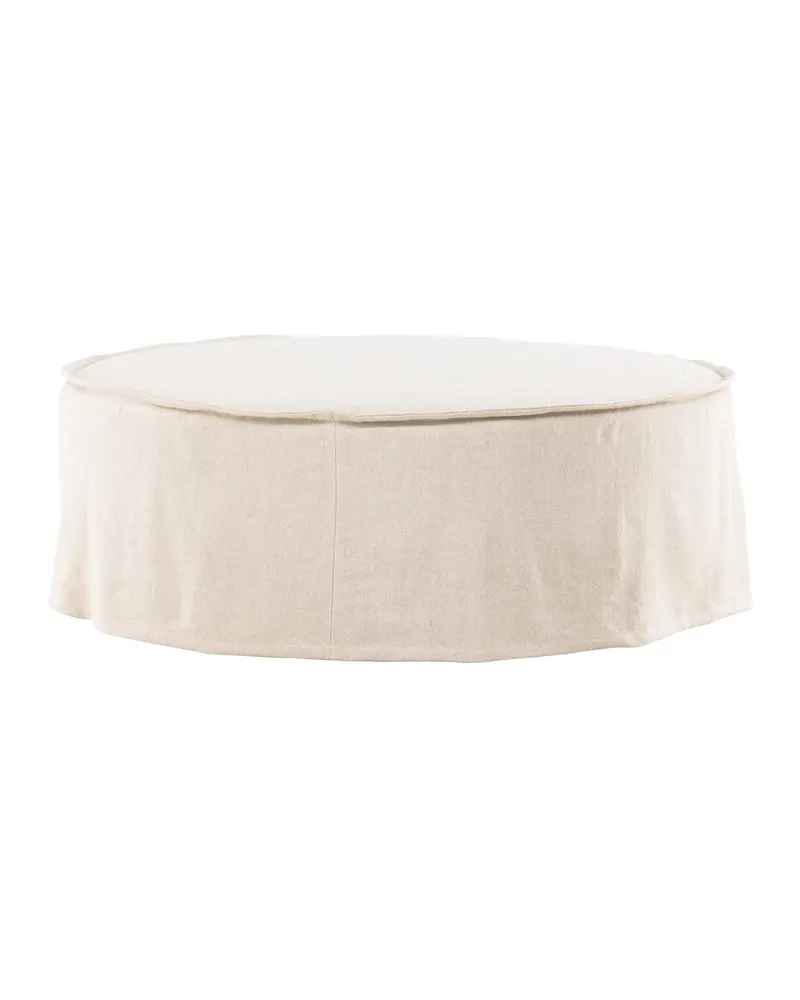 Vindö runder Hocker in Beige, Gestell Schwarz, Baumwolle, Polyester in Leinenoptik, Ansicht 11