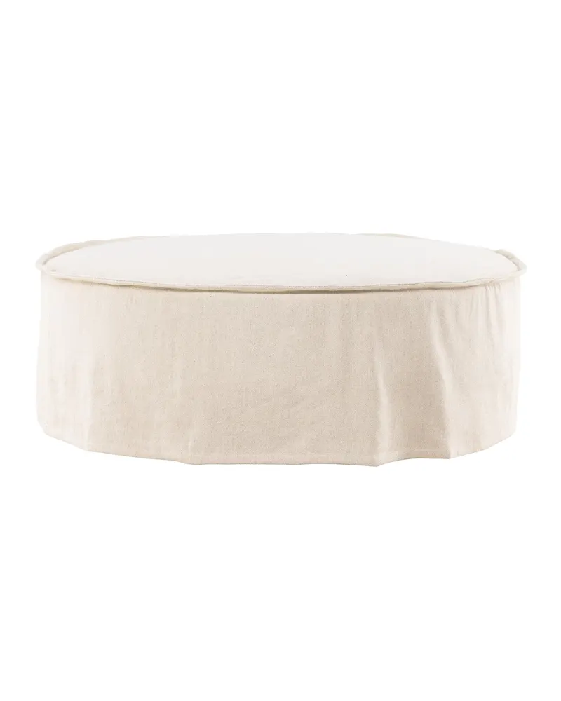 Vindö runder Hocker in Beige, Gestell Schwarz, Baumwolle, Polyester in Leinenoptik, Ansicht 2