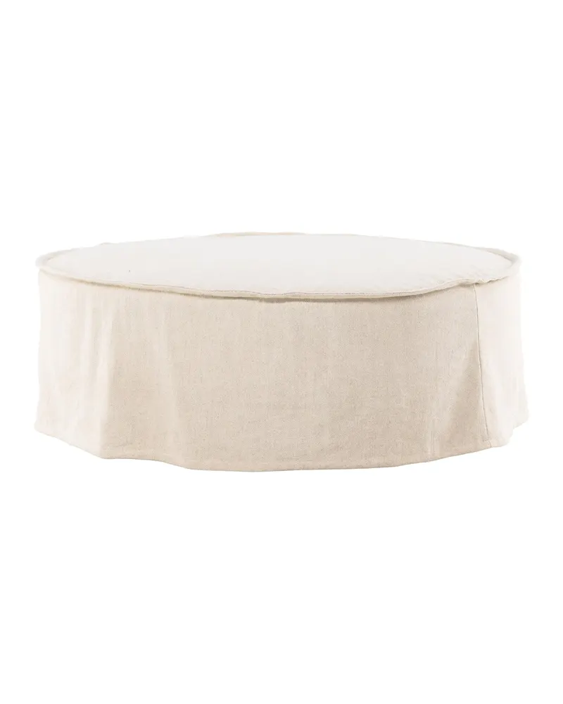 Vindö runder Hocker in Beige, Gestell Schwarz, Baumwolle, Polyester in Leinenoptik, Ansicht 3