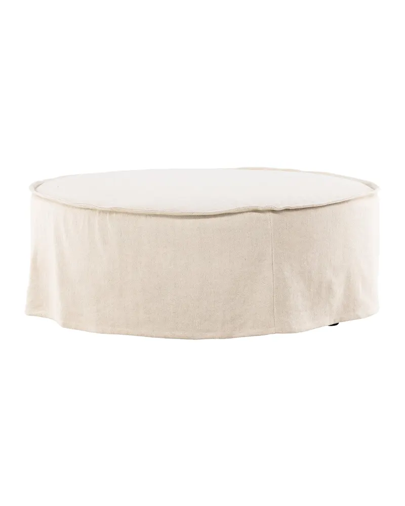 Vindö runder Hocker in Beige, Gestell Schwarz, Baumwolle, Polyester in Leinenoptik, Ansicht 4