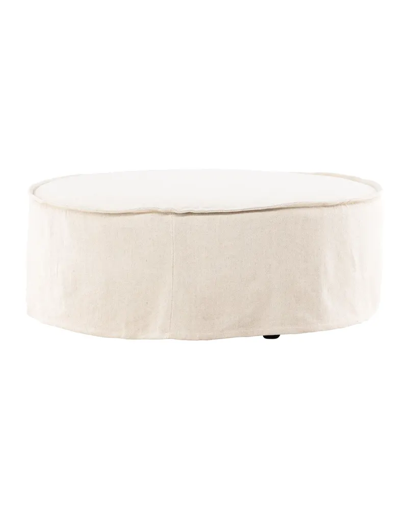 Vindö runder Hocker in Beige, Gestell Schwarz, Baumwolle, Polyester in Leinenoptik, Ansicht 5