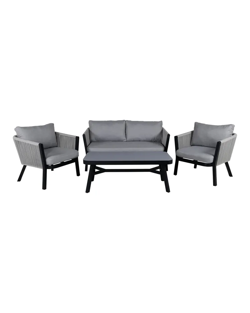 Virya Gartenlounge aus Aluminium mit Seilrücken und Tisch 120 cm