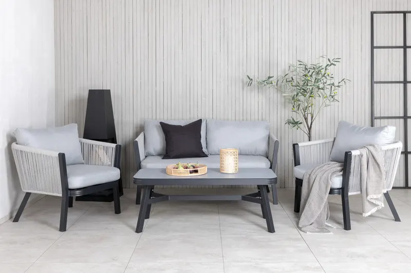 Virya Gartenlounge aus Aluminium mit Seilrücken und Couchtisch, im Wohnraum, Ansicht 1