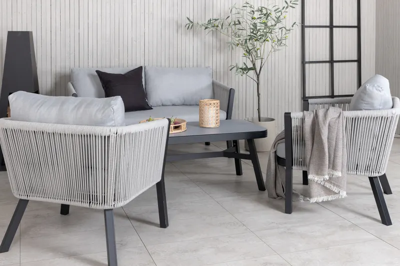 Virya Gartenlounge aus Aluminium mit Seilrücken und Couchtisch, im Wohnraum, Ansicht 3