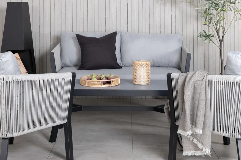 Virya Gartenlounge aus Aluminium mit Seilrücken und Couchtisch, im Wohnraum, Ansicht 4