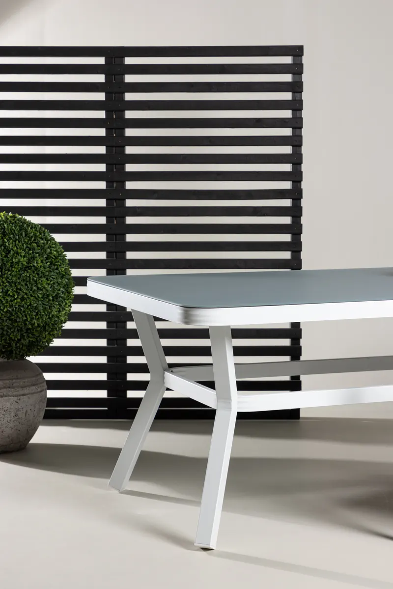 Virya Gartentisch mit Mattglasplatte in 200 × 100 cm, Transparent, Gestell Weiß, im Wohnraum, Ansicht 2