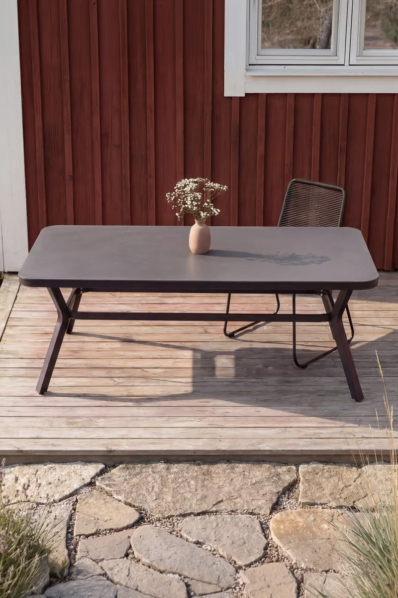 Virya Gartentisch mit Mattglasplatte in 200 × 100 cm, Schwarz / Grau, Gestell Schwarz, im Wohnraum, Ansicht 2