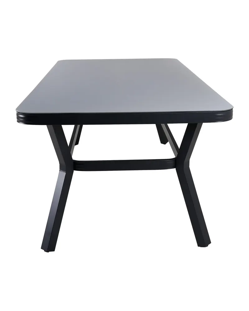Virya Gartentisch mit Mattglasplatte in 200 × 100 cm, Schwarz / Grau, Gestell Schwarz, Ansicht 2