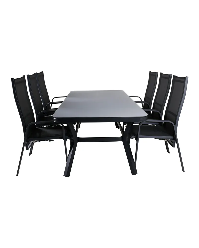 Virya & Copacabana Gartenmöbel-Set: Glastisch 200 × 100 cm, 6 Sessel