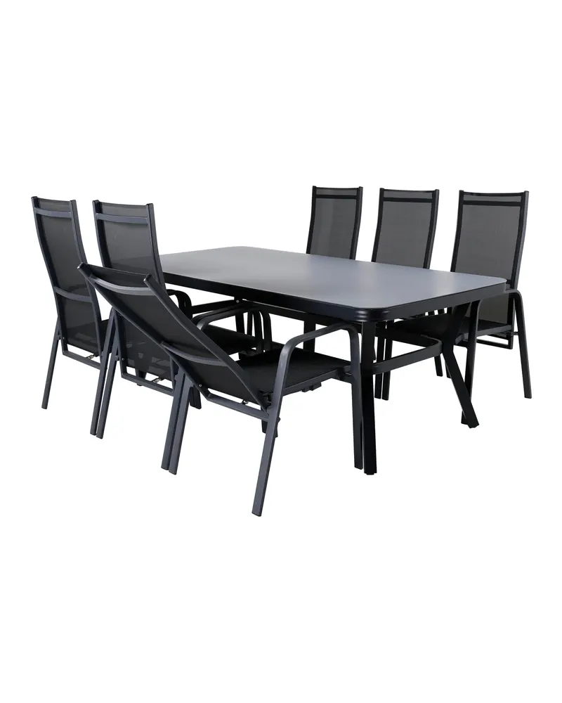 Virya & Copacabana Gartenmöbel-Set mit Glastisch und 6 Sesseln in Schwarz / Grau, Gestell Schwarz, Ansicht 5