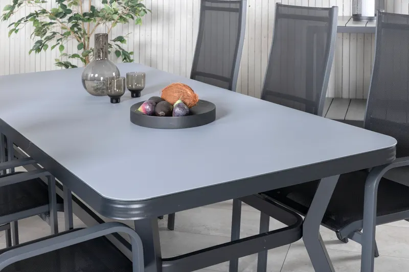 Virya & Copacabana Gartenmöbel-Set mit Glastisch und 6 Sesseln in Schwarz / Grau, Gestell Schwarz, im Wohnraum, Ansicht 4