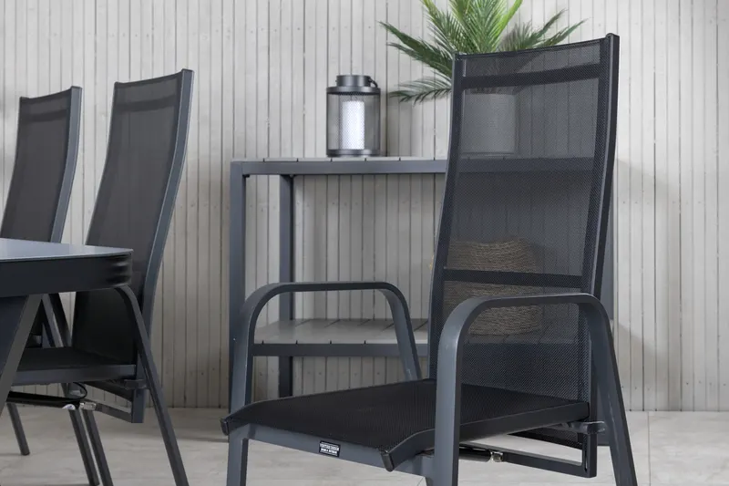 Virya & Copacabana Gartenmöbel-Set mit Glastisch und 6 Sesseln in Schwarz / Grau, Gestell Schwarz, im Wohnraum, Ansicht 5