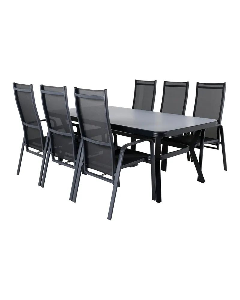 Virya & Copacabana Gartenmöbel-Set mit Glastisch und 6 Sesseln in Schwarz / Grau, Gestell Schwarz, Ansicht 2