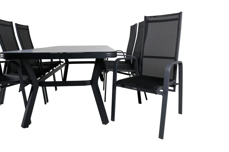 Virya & Copacabana Gartenmöbel-Set mit Glastisch und 6 Sesseln in Schwarz / Grau, Gestell Schwarz, Ansicht 3