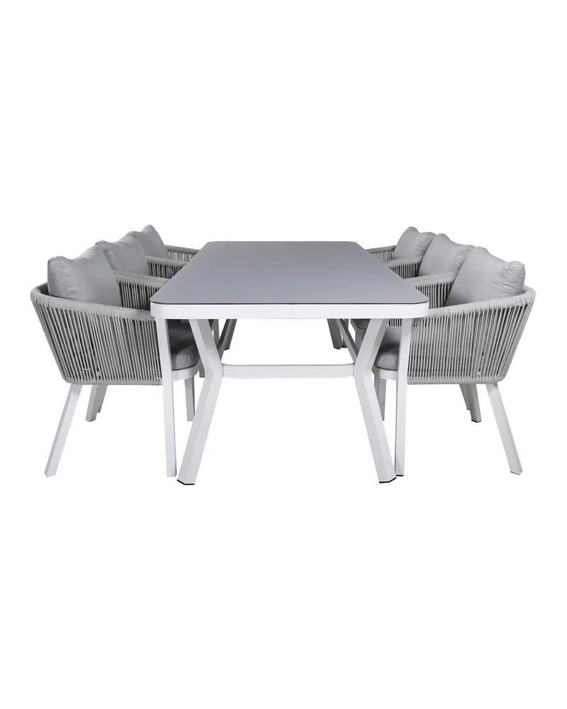 Virya & Virya Gartenmöbel-Set: 6 Seilstühle, Glastisch 200 × 100 cm