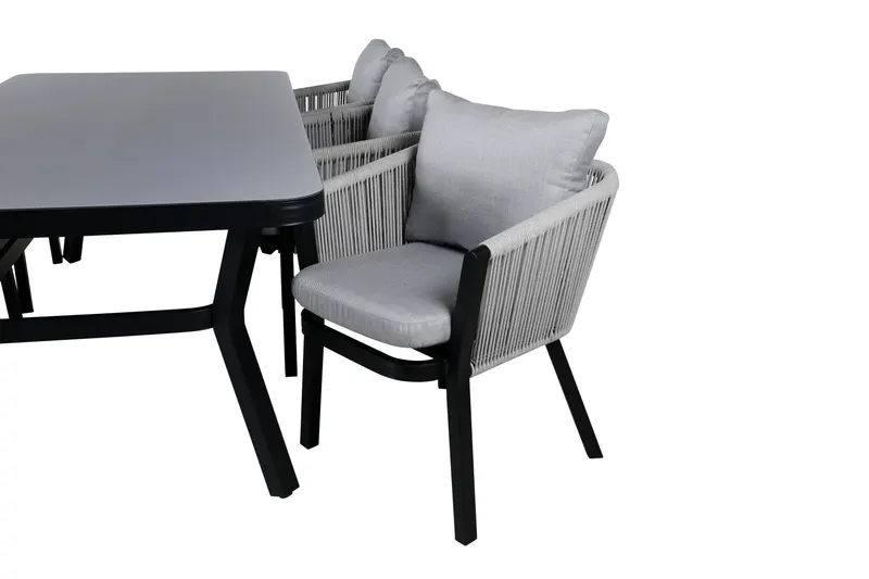 Virya & Virya Gartenmöbel-Set mit Glastisch und 6 Seilstühlen in Schwarz / Grau, Gestell Schwarz, Hellgrau, Ansicht 4