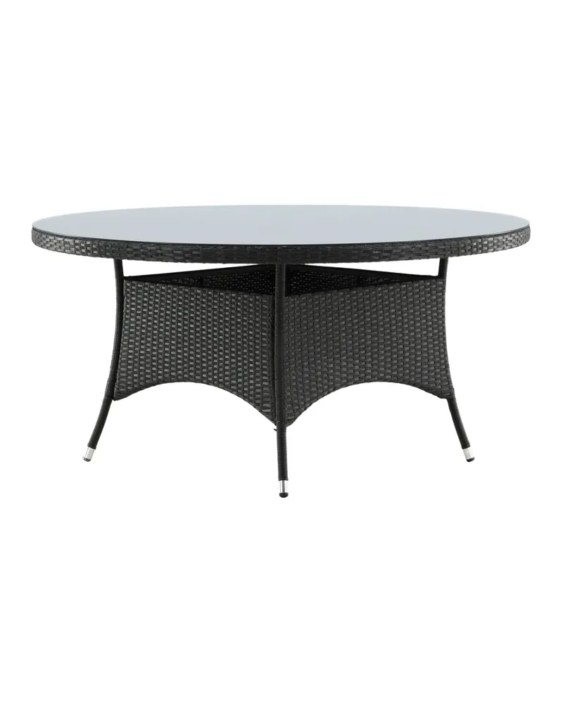 Volta runder Gartentisch mit Glasplatte und Geflecht in Ø 150 cm, Schwarz, Ansicht 1